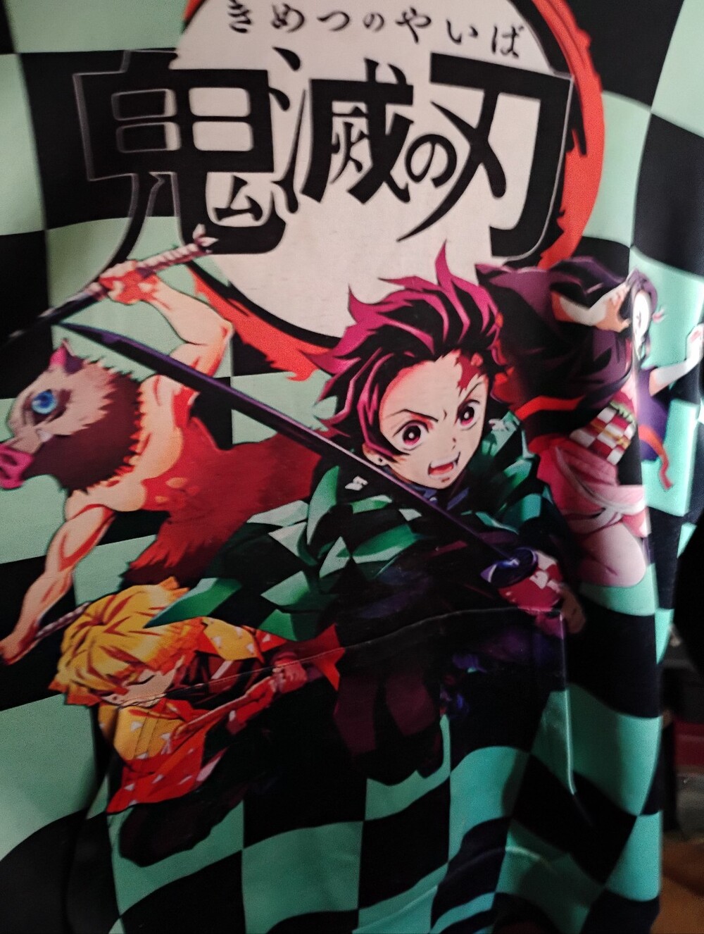 Demon Slayer Anime Green Black Checkered Board Mens XL Hoodie NO DRAWSTRING/TAGS